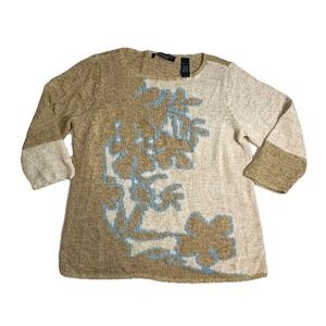 Crazy Horse Collection Women's Flower Textured Open Knit Sweater Beige Tan LARGE